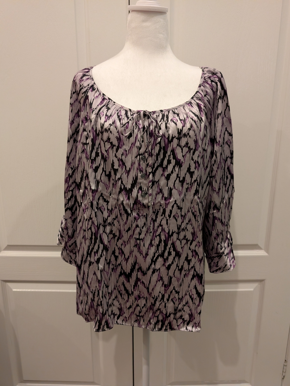 Nine West Lavender and Black Printed Scoop-Neck Blouse